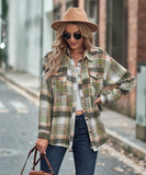 Collared Long Sleeve Pocket Casual Check Shirt Polyester