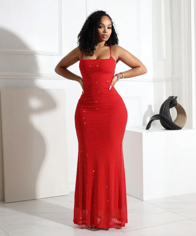 Halter Neck Diamond Mesh Dress