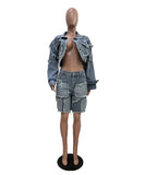 Retro Washed Distressed Patchwork Denim Suit for Trendsetters