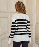 Classic Color Block Cable Knit Turtleneck Sweater Relaxed