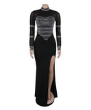 Sexy Hot Drill Perspective Splicing Slim Split Dress Chic