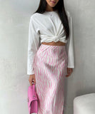 Fashionable Fish-Tail Printed Half Skirt for Women in Deep Pink and Light Pink