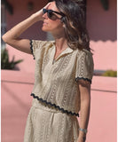 Leisure Shirt With Lace Collar And Long Skirt Set White