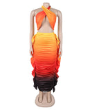 Fashionable Yellow Low-Cut Pleated Print Set for Stylish Look