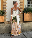 Relaxed Printed Vneck Strap Dress With Wide Skirt Style