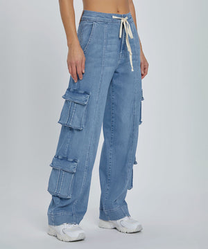 Washed Cargo Pants Women's Multi-Pocket Wide-Leg Jeans