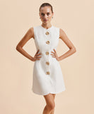 A Sleeveless Round-Neck Button-Down Solid-Color Short Dress