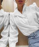 Stylish Long-sleeved Stand Collar Casual White Shirt
