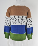 Classic Womens Leopard Patchwork Relaxed Knit Sweater