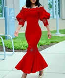 One-Shoulder Lace Fishtail Dress Elegant Charm Evening Gown