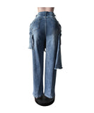 Apron Frayed Hem Straight Leg Pant Set