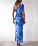 Figure-Hugging Sleeveless Dress with 3D Floral Accents