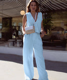 Chic Women's Sleeveless Vest and Long Pants Two-Piece Set