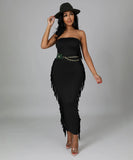 Sexy Solid-Color Women's Dress With Body-Hugging Tassels for Nightlife