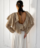 Chic V-Neck Peplum Halter Long-Sleeved Shirt for Style