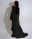 Elegant Sexy V-neck Solid Color Long-Sleeved Dress for Women