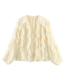 Batwing-Edge Layered V-Neck Shirt Relaxed Fit Lightweight