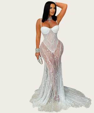 Sexy Strapless Lace Sheer Dress Alluring Silhouette