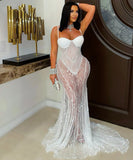 Sexy Strapless Lace Sheer Dress Alluring Silhouette