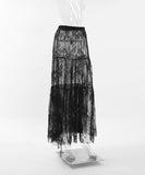 High Waisted Netted Lace Sheer Mid Length Skirt for Women