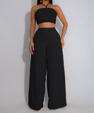 Chic Two-Piece Set with Tie-Up Top and High-Waisted Trousers