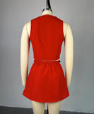 Chic Doll Neck Sleeveless Top and High-Waisted Skirt Set