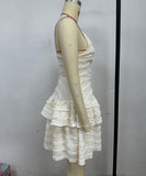 Seductive Ruffled Spaghetti Strap Lace Dress in Solid Colors