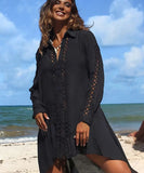 Hollow Lace Irregular Hem Blouse Perfect for Beach Days