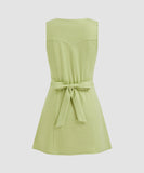 A Checkered V-Neck Button-Down Sleeveless Mini Skirt Dress for Chic Summer Style