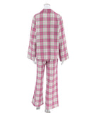 Stylish Pink Plaid Two-Piece Set for Women with Long Sleeves