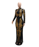 Glamorous Fashion Sequin Long Sleeve Wrapped Hip Fishtail Dress