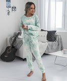 Large Size Tie-Dye Long Sleeve Home Wear Set in Green