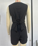 Solid Color Shorts And V Neck Pullover With Waistband