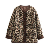 Relaxed Leopard Print Long Sleeve Coat For Women Casual