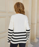 Relaxed Patchwork Striped Sweater With Round Neck Casual