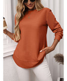 Loose Waffle Blouse Relaxed Fit Long-Sleeved Top Essentials