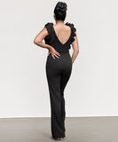 Sexy V Neck Backless Beaded Strapless One Piece Jumpsuit