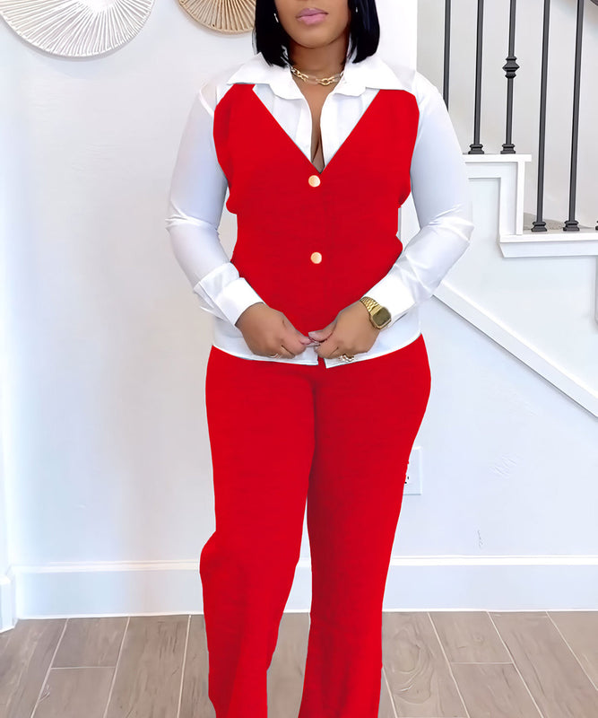 Stylish FAKE Two Shirt Vest Patchwork Sweatshirt Suit Set