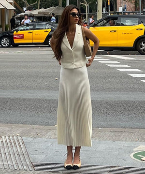 Elegant Three Piece Suit Set with Blazer Waistcoat and Skirt