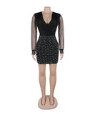 Alluring Sexy Diamond V-Neck Splicing See-Through Dress