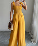Women's Wide Leg Jumpsuit With High Waist And Shoulder Straps