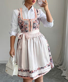 Fashionable Printed Waist-Cinching Long Dress in Pink