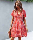 Casual Vacation Style Floral Print Half Skirt Dress for Women