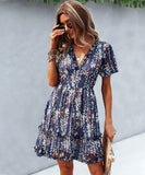 Casual Vacation Style Floral Print Half Skirt Dress for Women