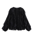 Batwing-Edge Layered V-Neck Shirt Relaxed Fit Lightweight