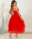 Rhinestone Strapless Net Dress Voluminous Silhouette Elegant Party Gown Sparkle Accents