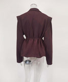 Classic Waist Cinching Belted Padded-Shoulder Jacket