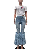 Fashionable Denim Jeans with Beaded and Fur Detailing