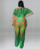 Elegant Diagonal Shoulder Ethnic Style Printed Jumpsuit Joy