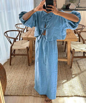 Puff Sleeve Summer Shirt Set with Stylish Half-Length Skirt